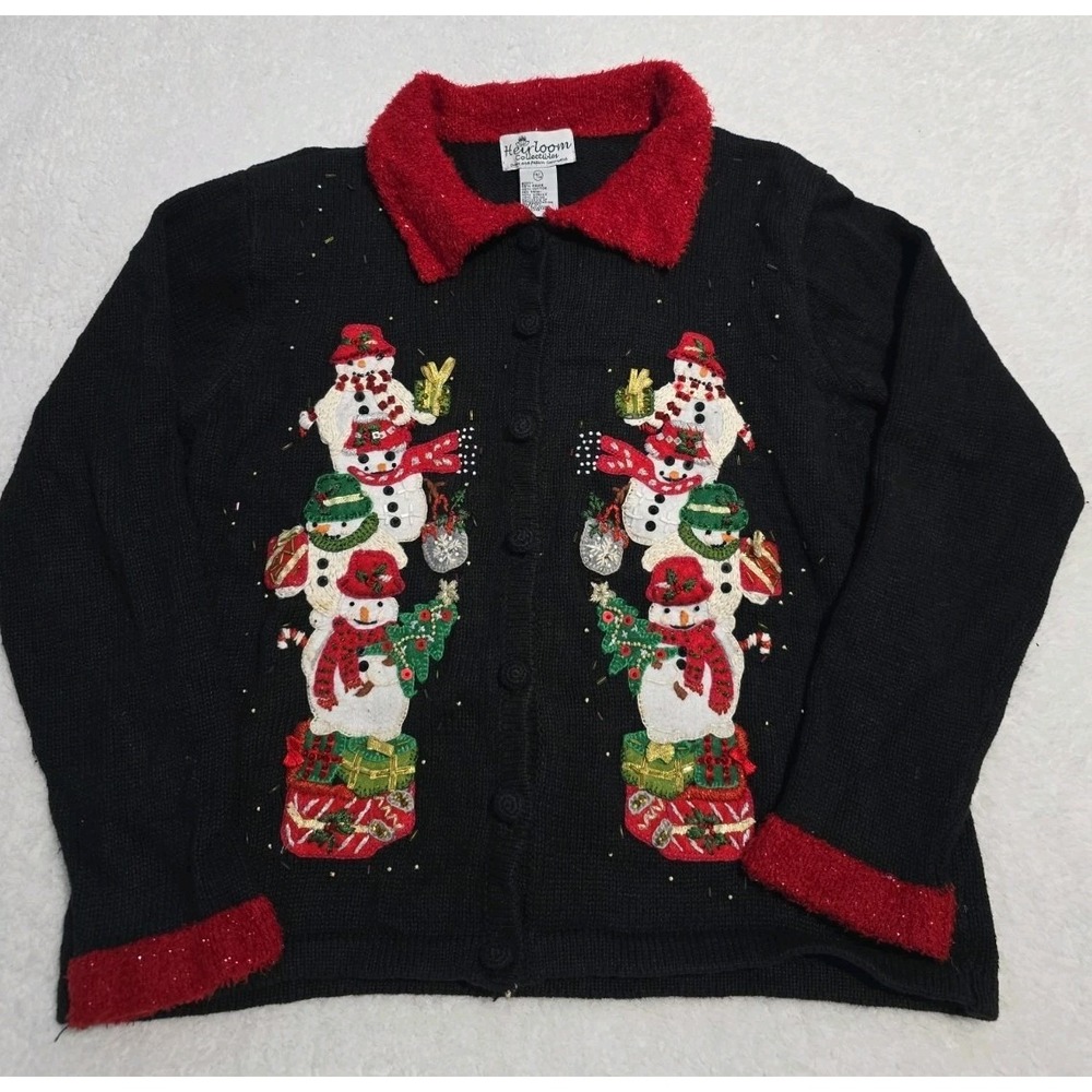 VTG Heirloom Collectibles Women's Christmas Front Button Cardigan Sweater 12/14